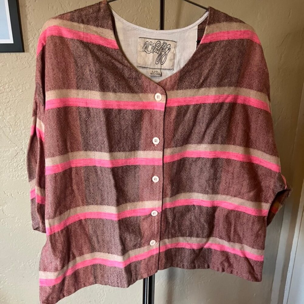 Ace & Jig Pink and Brown Striped Button-Front Top